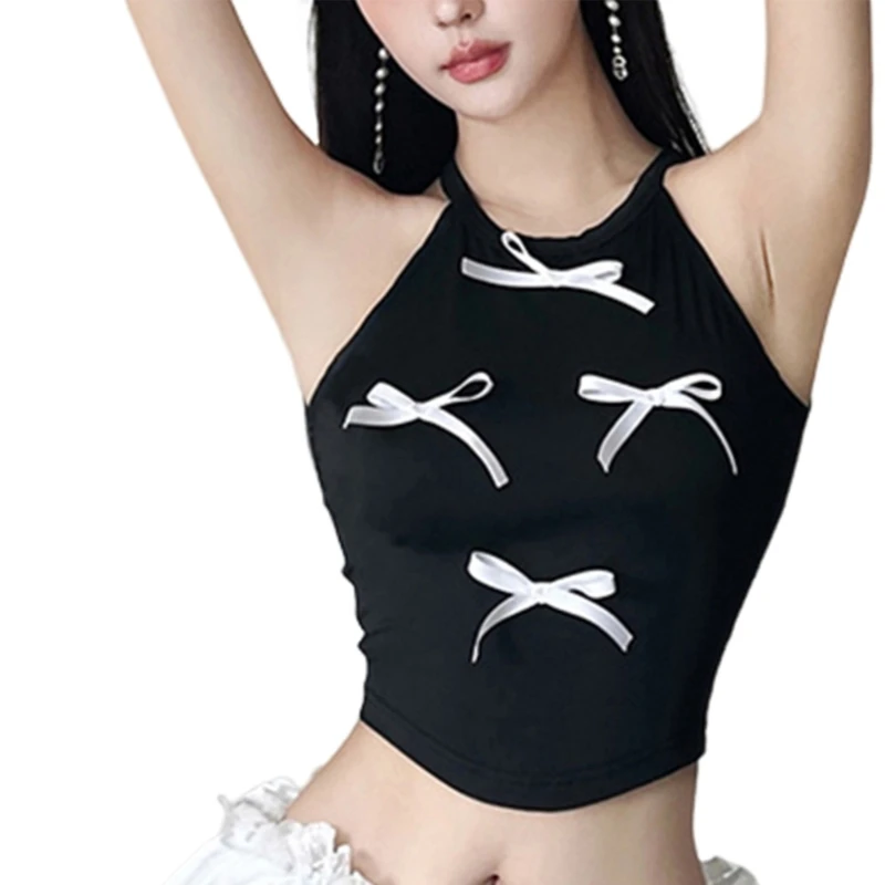 Phụ Nữ Dễ Thương Nơ Halterneck Yếm Crop Top Tầng Xù Quần Short Ren Trang Phục