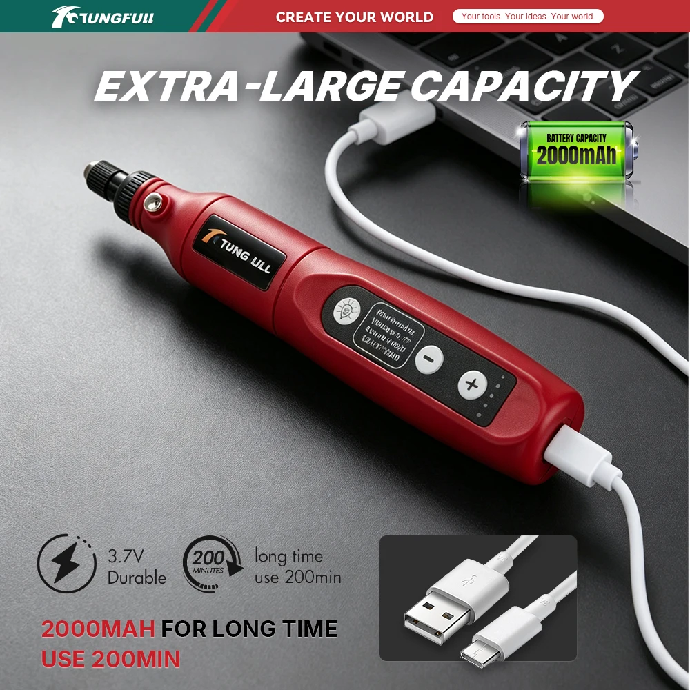 Portable USB-Charging Mini Cordless Rotary Tool with 5-Speed LED Light Electric Grinder Pen for Polishing Engraving and Drilling