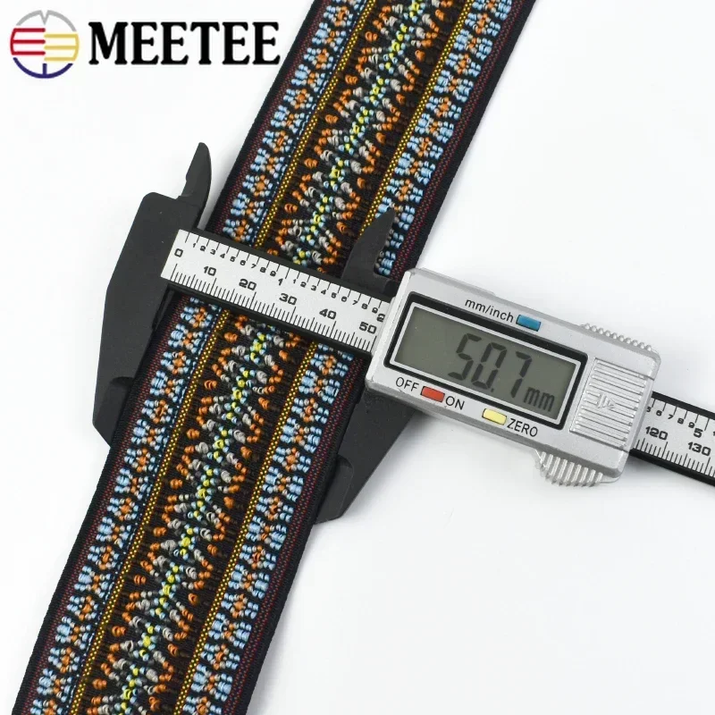 1/2/3Meter Meetee 50/60mm Ethnic Jacquard Elastic Band Belt Hairband Stretch Ribbon Skirt Girdle Bag Strap Spring Webbing Sewing