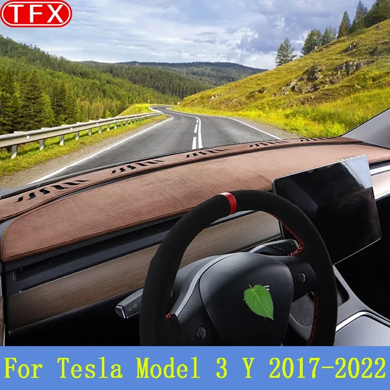 

Фланелевая накладка на приборную панель автомобиля для Tesla Model Y 2017-2021, солнцезащитный козырек с защитой от ультрафиолета, коврик для приборной панели, автомобильные аксессуары для интерьера