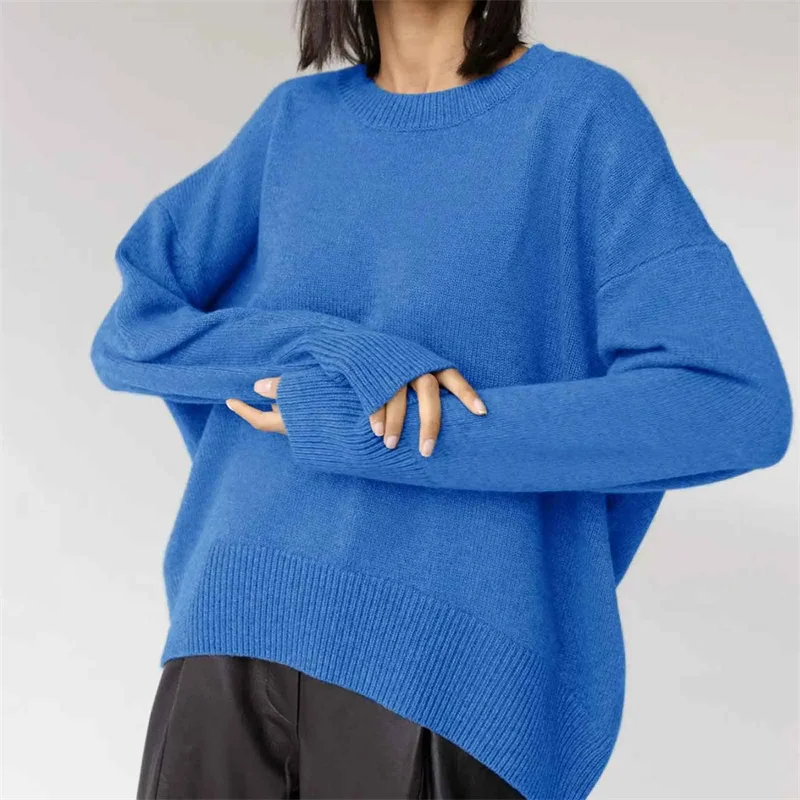 Women's 2024 Loose Soft Knitted Top Casual Fashion Solid Color Crewneck Sweater One Size Winter