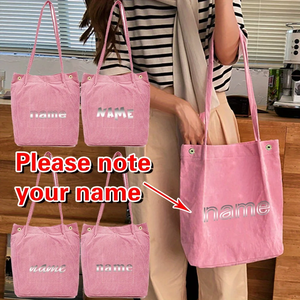 

Personalized Customized New Women's Corduroy Pink Shoulder Bag Reusable Shopping Bag Women's Casual Handbag