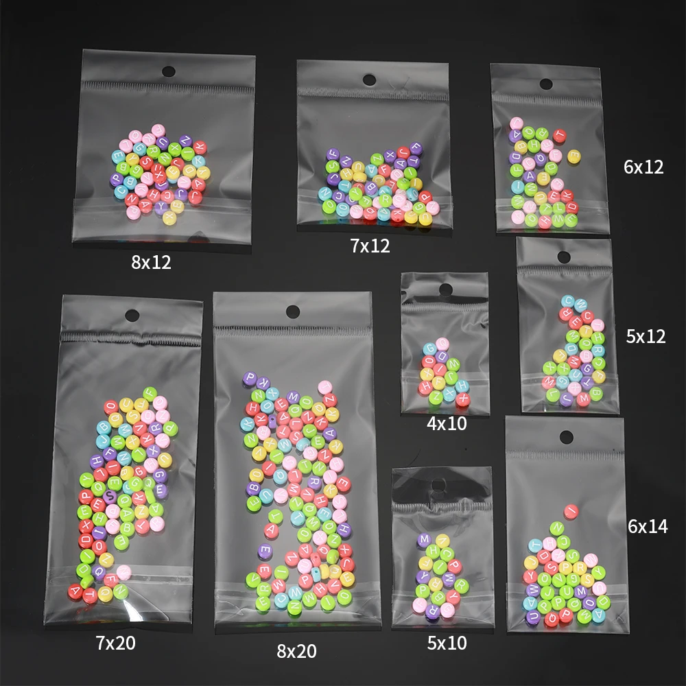 50-200pcs Transparent Self Adhesive Bags OPP Plastic Storage Seal Pack Bags With Hang Hole for Retail Jewelry Packaging Pouches