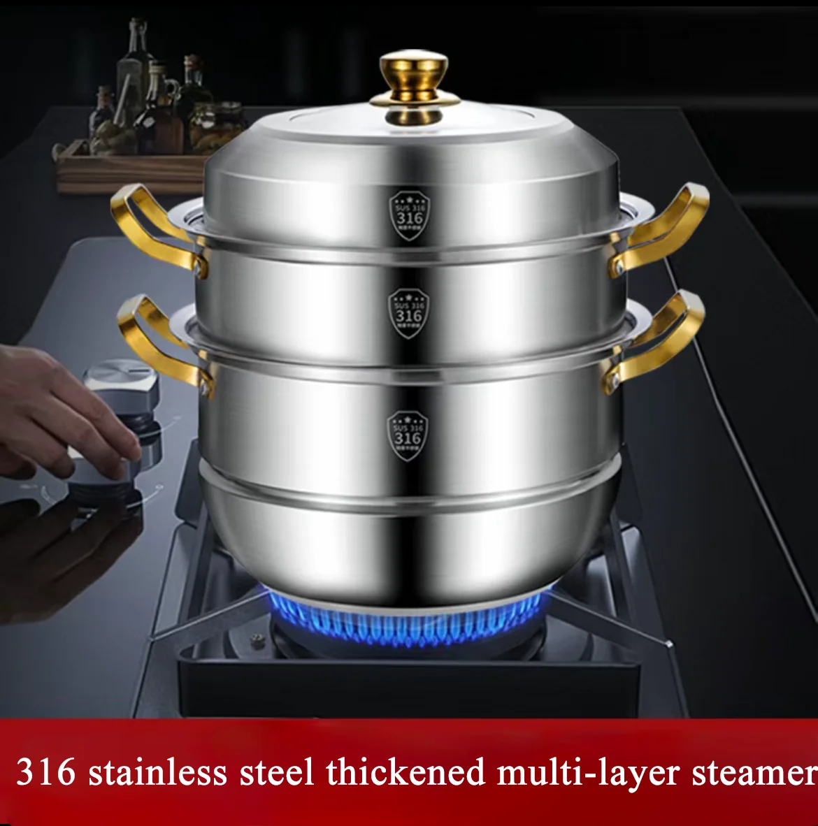 316 stainless steel steamer food grade enlarged and thickened  household large capacity multi-layer steamer Soup Pot for Cooking