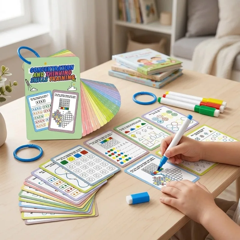 Reusable Tracing Book Flash Cards Thinking Training Cards Fun Educational Game Cards Pen Control Focus Training Wipe Clean Toy