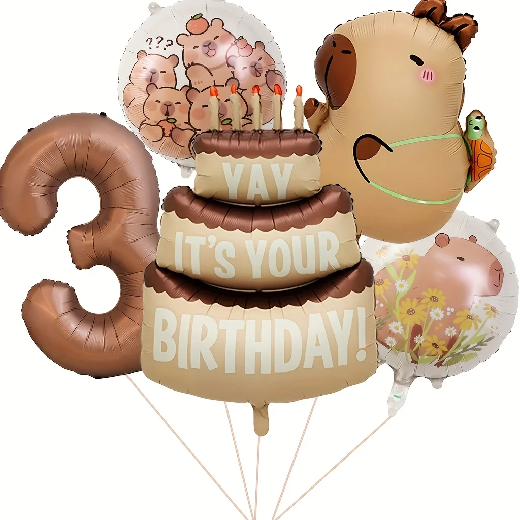 1 Set Cartoon-Tier Capybara-Thema Geburtstagstorten-Ballon-Banner Kinderparty-Dekorationen Zahlen-Folienballon Babyparty-Geschenke