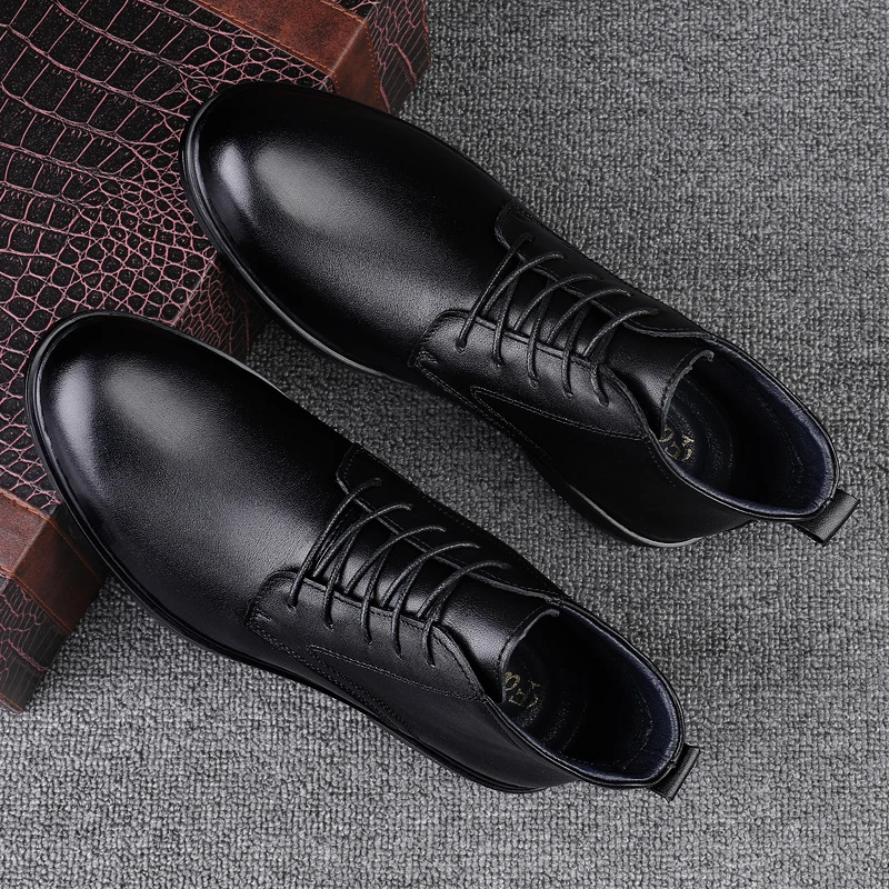 

Black Autumn Winter High Cut Cotton Boots Simple Comfortable Height Increasing Non Slip High-end Business Dress Boots