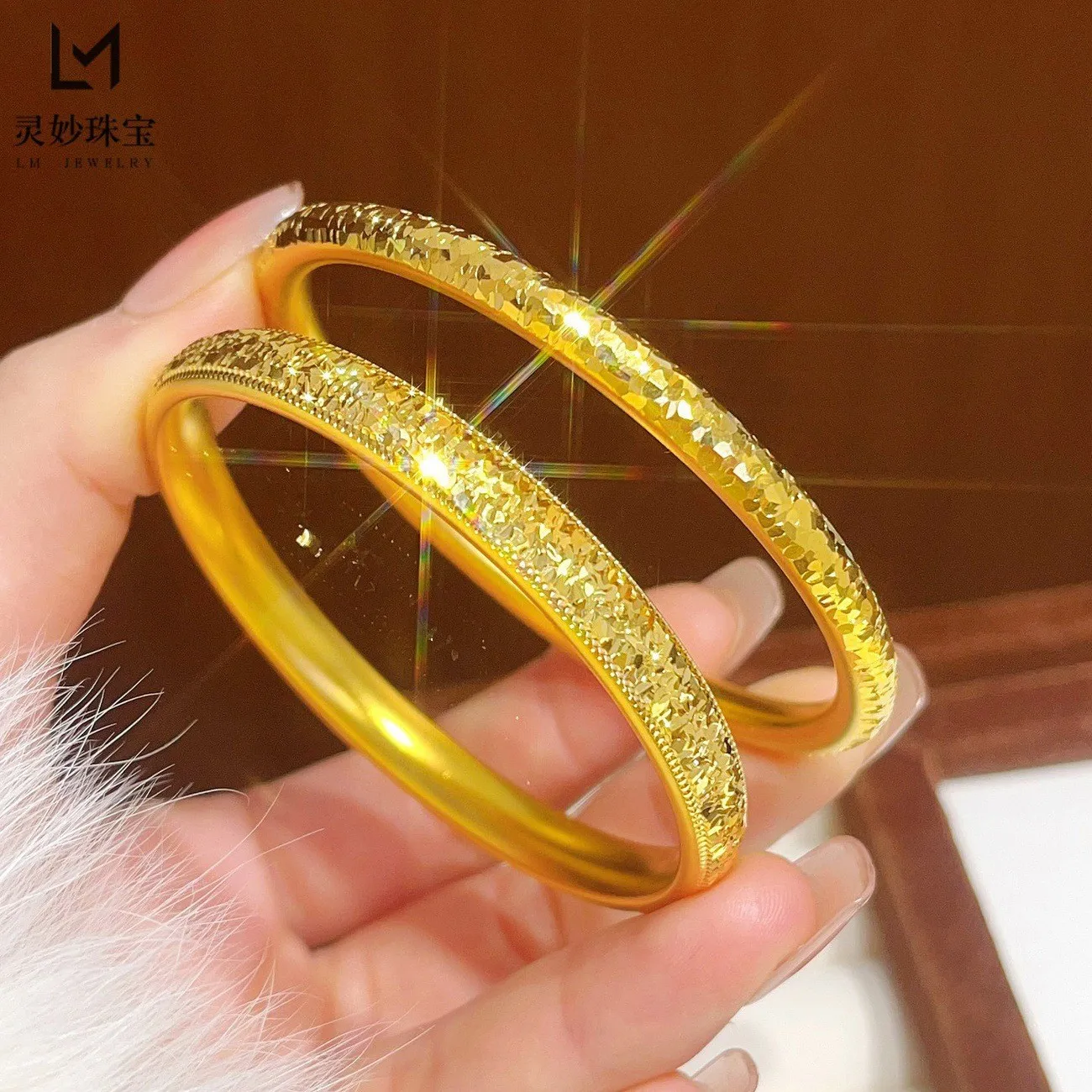 Perfect for decent gifting, Solid Starry Sky Dragon Scale Bangle For Women 24K Gold AU999, Pure gold with full sincerity