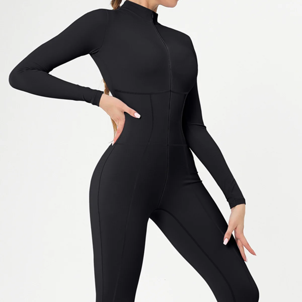 One-piece Onesie Stand-up Neck Zipper Thermal Velvet Long-sleeved One-piece Yoga Clothing Outdoor Sports Fitness Clothing 5050