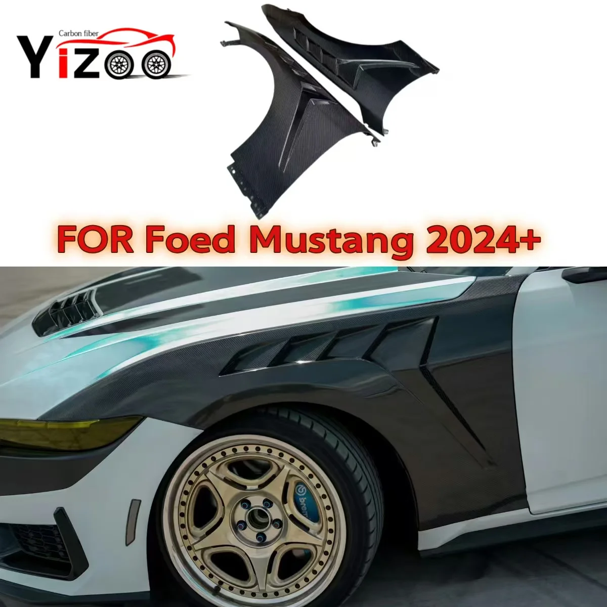 For Ford Mustang 2024 Carbon Fiber Side Fenders Air Vent Aprons Trim Cover Accessories Mudgurd Splitter Body Kit