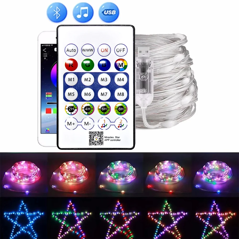 Picture 4: String LED Bluetooth Fairy Lights Dreamcolor RGBIC DIY Party Christmas Tree Lights Wedding Decor Garland USB Lamp 15M/10M/5M/2M