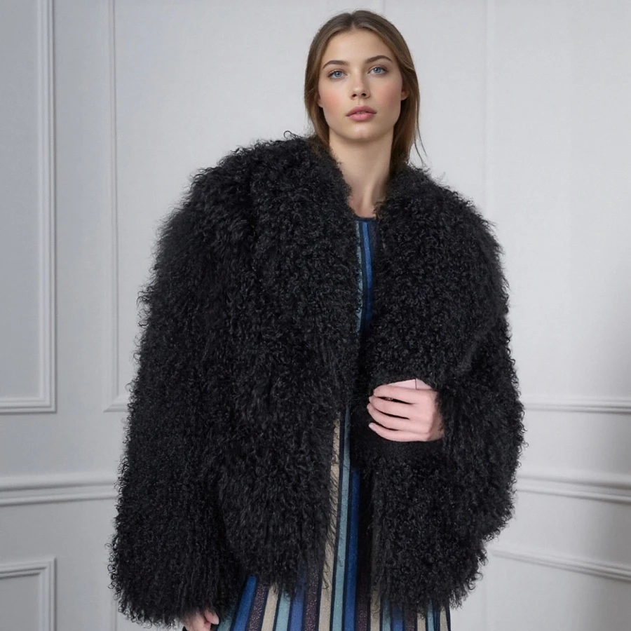 리얼 양가죽 재킷 라펠 천연 티베트 양털 코트 진짜 몽골리안 퍼 코트 고품질 리얼 퍼 코트 여성용