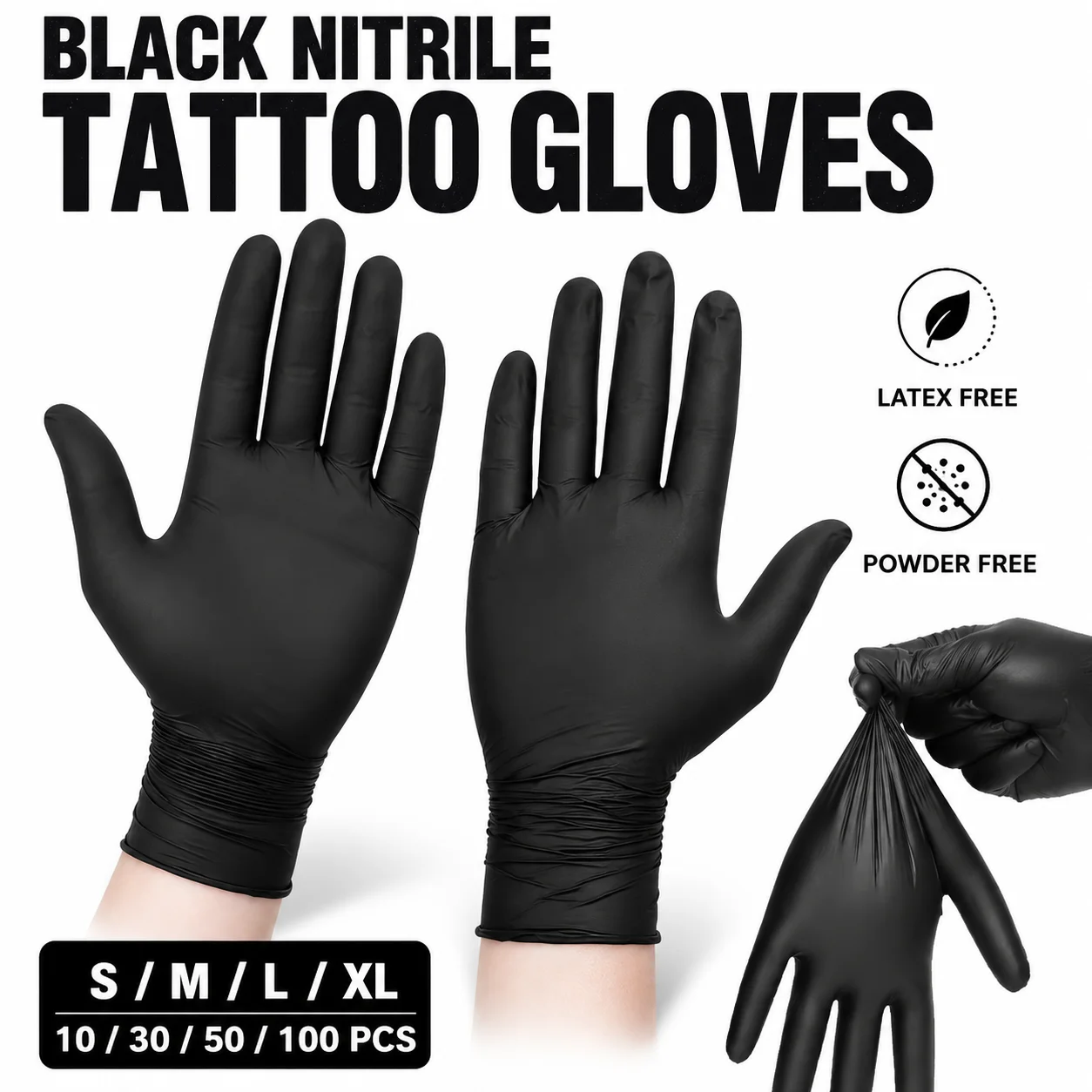 100pcs Black Nitrile Tattoo Gloves Disposable Waterproof Tattooing Manicures and Salon Household Cleaning Gloves Accessories