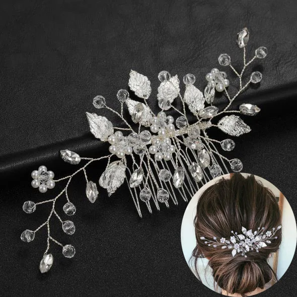 Silver Color Pearl Crystal Wedding Hair Combs Hair Accessories for Bridal Flower Headpiece Women Bride Hair ornaments Jewelry