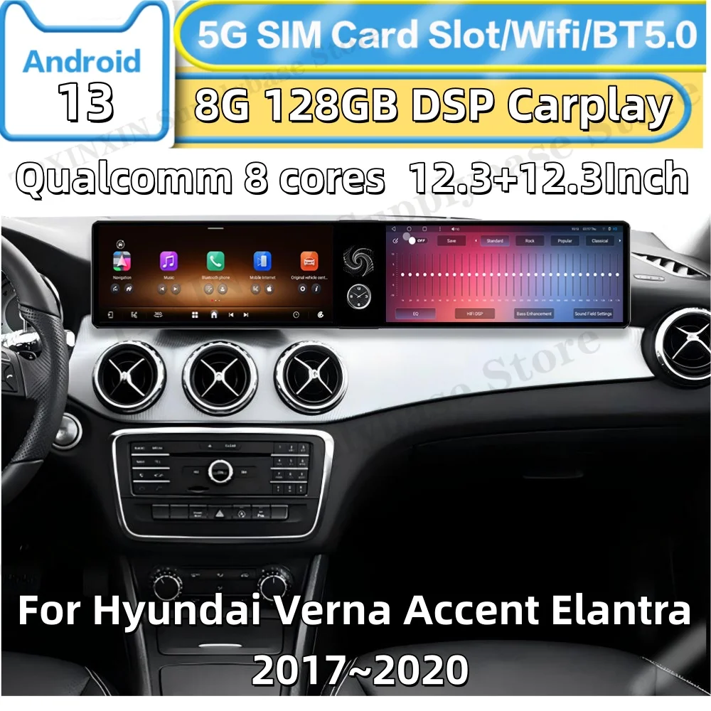 

Интерakcja с двумя экранами Android для Hyundai Verna Accent Elantra 2017 ~ 2020 Автомобильный радиоприемник Стерео Мультимедийный GPS-навигатор Головное устройство