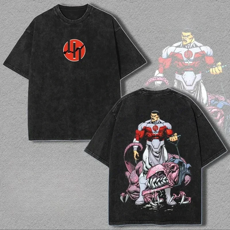 Camiseta Unissex Lavada 2026 Nova Invincible Grand Regent Thragg, Camiseta Gráfica Oversize Masculina Y2K Vintage de Verão 100% Algodão