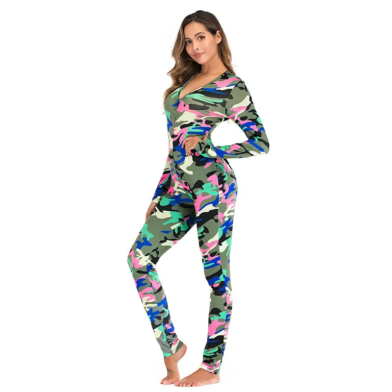 Mom lover Deep V-Neck Home Langarm Spiel anzug geknöpfte Klappe funktionelle Onesies warme Pyjamas Overall Nachtwäsche Homewear