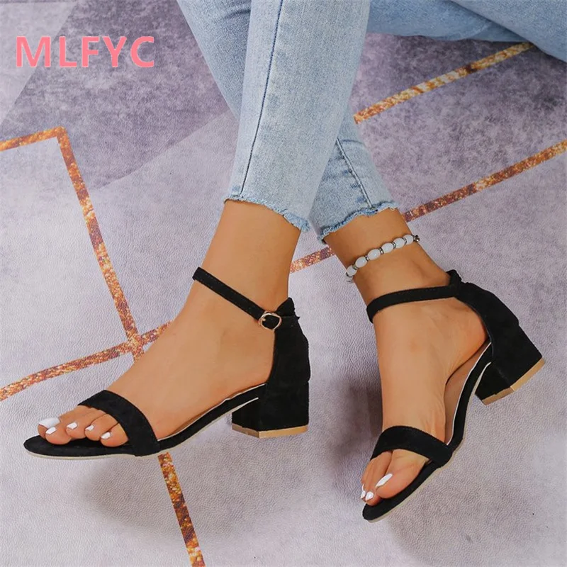 Summer New Style One Belt female Sandals Versatile Thick Heel Fairy Style Low Heel Women\'s Shoes luxury sandals women designers