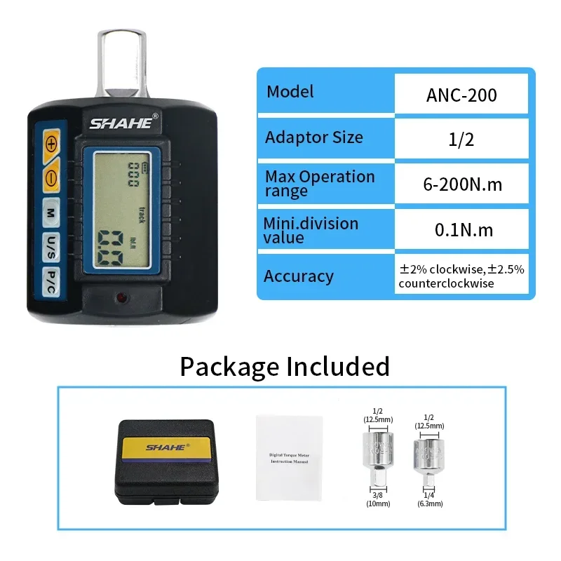 SHAHE Drehmomentschlüssel Digital 1/2'' Einstellbarer elektronischer Drehmomentschlüssel Fahrradset Autoreparatur Fahrrad