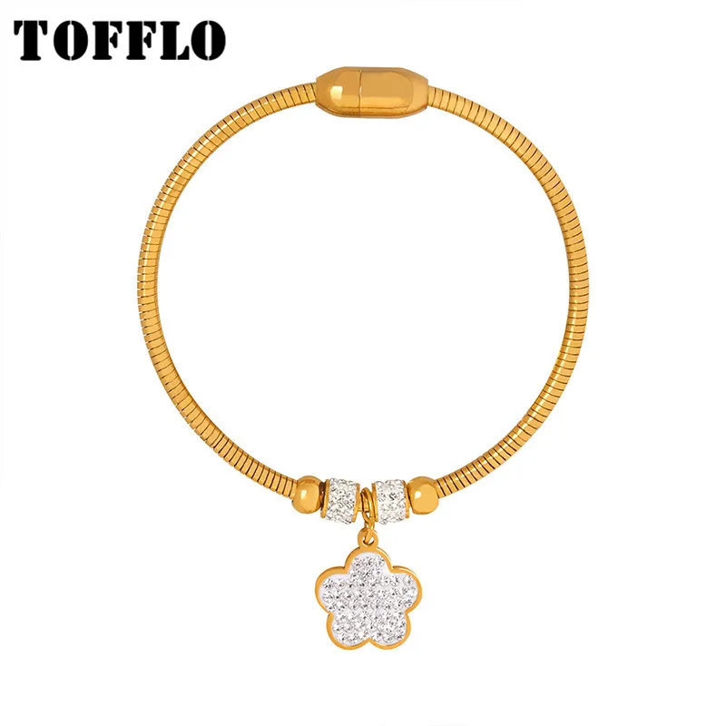 

TOFFLO Stainless Steel Jewels Full Sky Star Inlaid Zircon Multiple Shaped Pendant Bracelet Women's Fashion Bracelet BSZ236