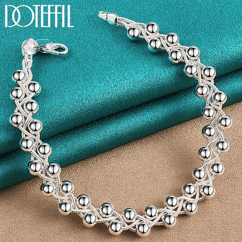 

DOTEFFIL 925 Sterling Silver Full Grape Beads Chain Bracelet For Women Wedding Engagement Party Fashion Jewelry