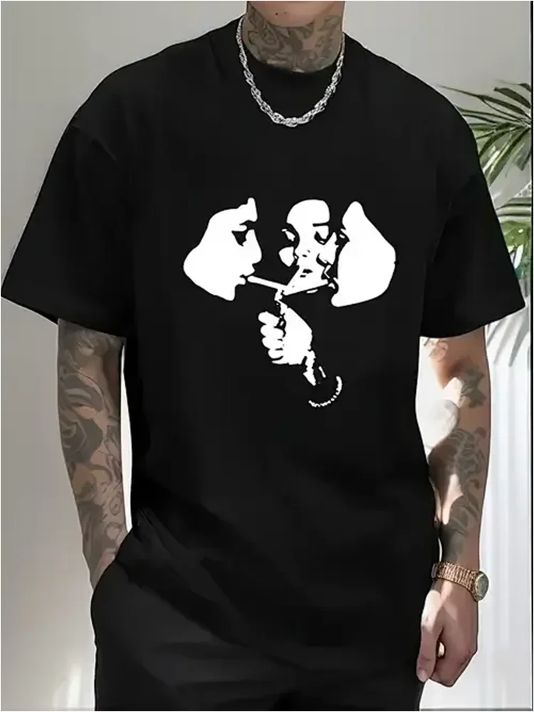 

Summer For Men's 100% Cotton Casual Loose Fit Large Fashion Print Round Neck Short Sleeved T-shirt Top High Street Unisex Style