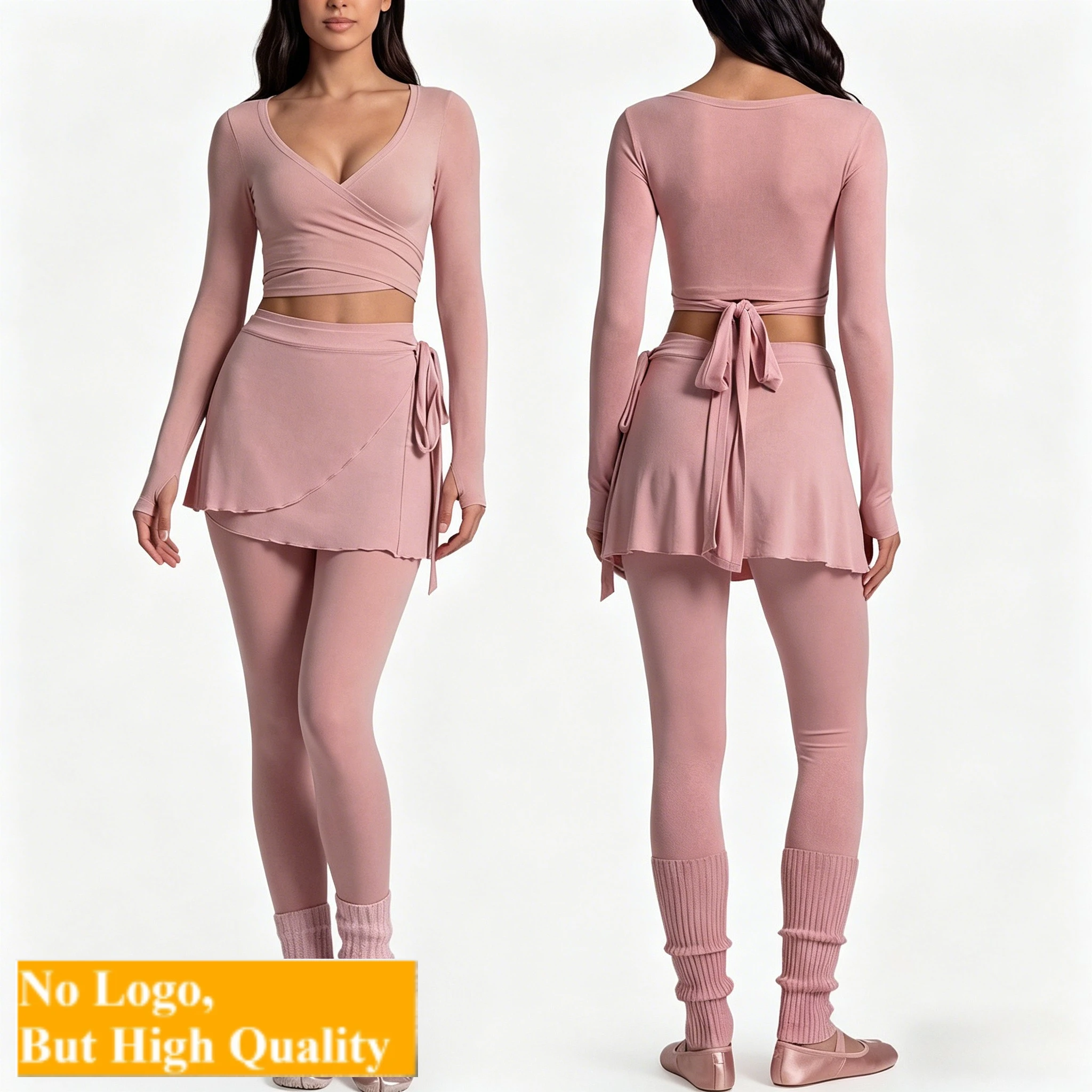 NO LOGO New styleLong-sleeve yoga wear, front cross tied yoga top, ballet-style sports fitness long-sleeve set