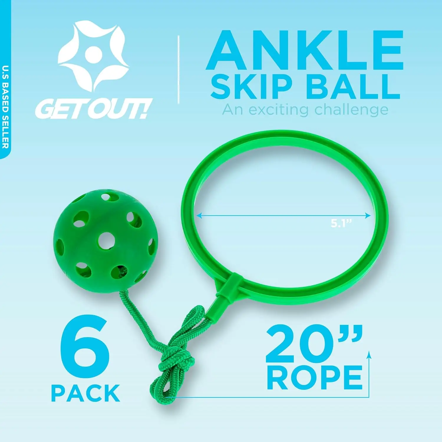 Get Out! Jump Leg Swing Ball Toy Set in 6 Assorted Colors - Rope Ankle Skip Ball Game for Kids Recess and Adult Sports
