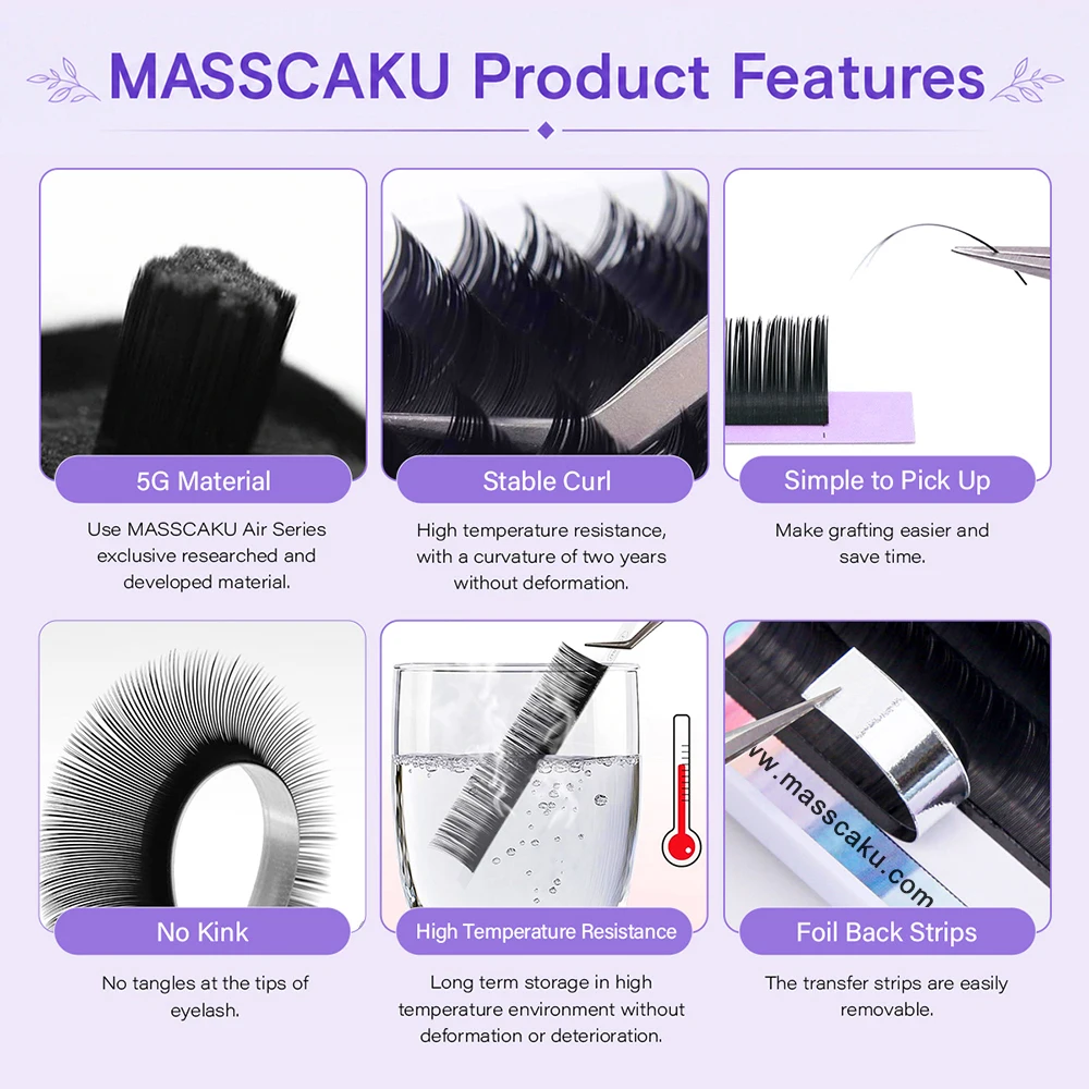 MASSCAKU 타원형 플랫 속눈썹 소프트 스플릿 팁 가짜 속눈썹 연장 개별 속눈썹 자연 ... - 3