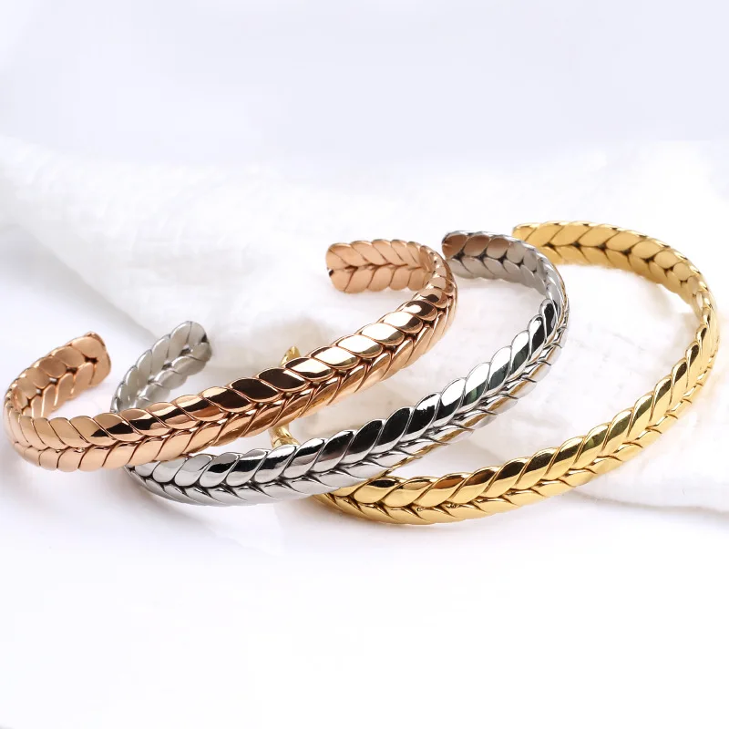 New Fashion Texture Stainless Steel Wheat Ear Open Bracelet Summer Titanium Steel Personalized Couple Bracelet