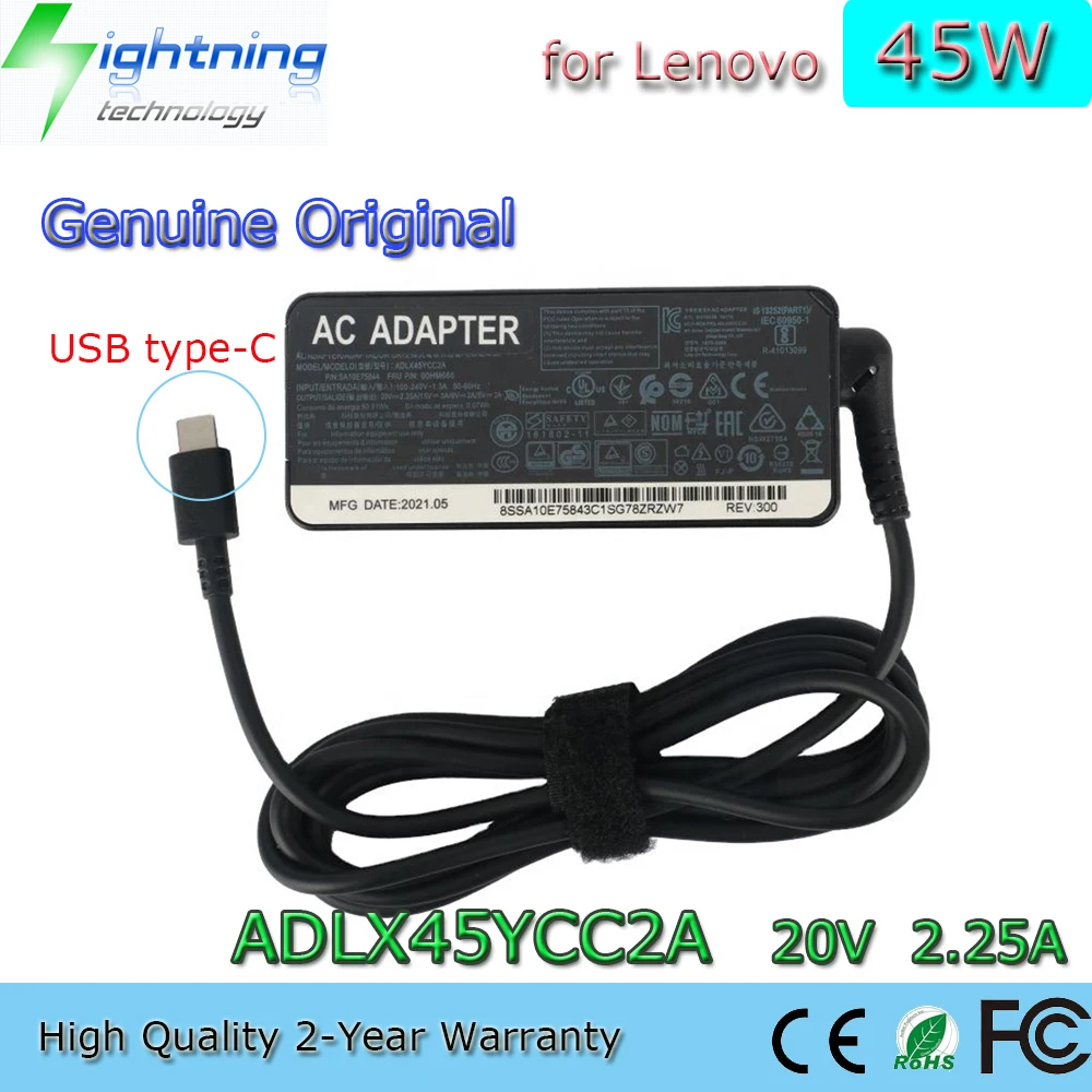 

Новинка оригинальное зарядное устройство 45 Вт 20 в 2,25 а USB Type-C ADLX45YCC2A для ноутбука Lenovo Chromebook 11 G8 EE ThinkPad 13