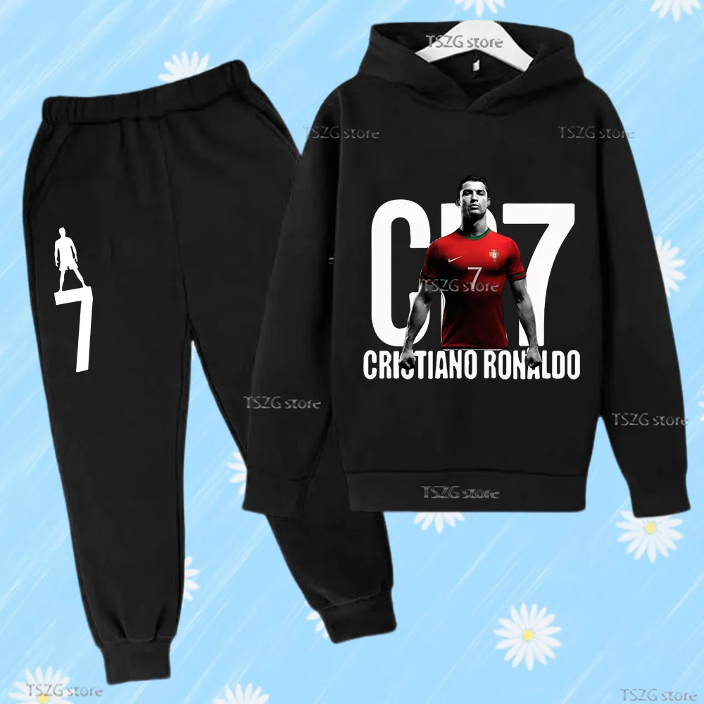 ملابس الأطفال هوديي + السراويل دعوى 2 قطعة مجموعة الصبي ملابس رياضية غير رسمية 3-12 سنة الخريف البلوز مجموعة كرة القدم CR7 الأطفال رياضية #1