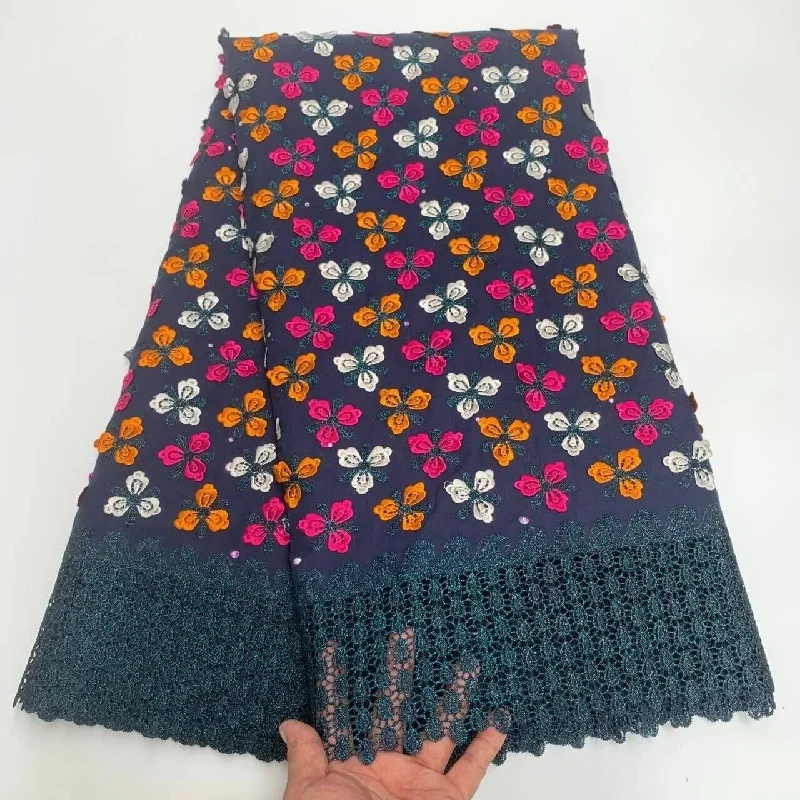 

5-ярдовая высококачественная швейцарская кружевная ткань, сухая кружевная вышивка, африканская 100% хлопчатобумажная ткань, швейцарская вуаль, кружево в Дубае, PSJF92501