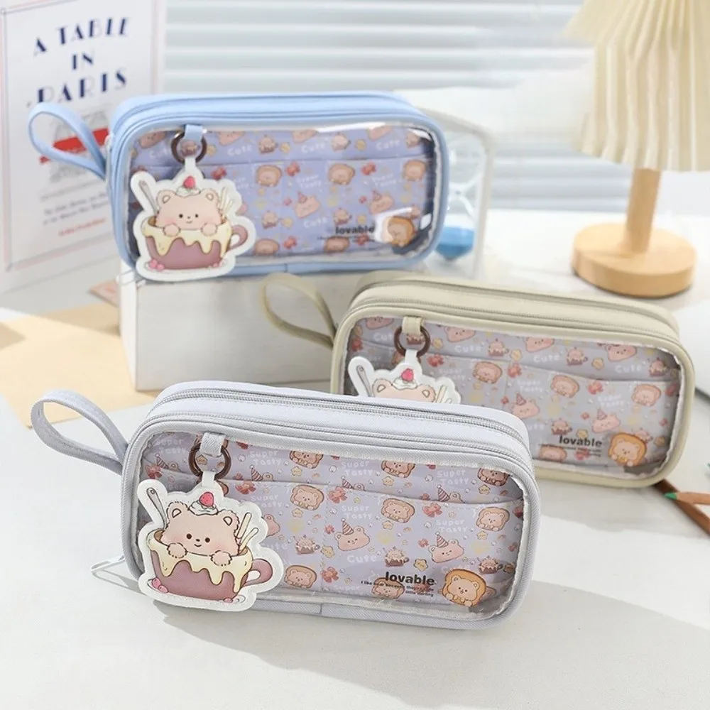 حقيبة أقلام كرتونية لطيفة جديدة ​ ​ مقلمة قماش متعددة الطبقات محمولة باليد ​ ​ حقيبة أدوات مكتبية لتخزين سطح المكتب واللوازم المكتبية المدرسية