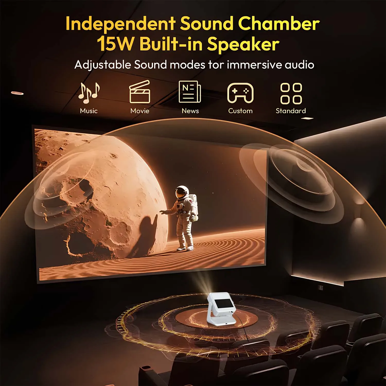 Proiettore 4K 1080P, display touch da 8", Bluetooth wireless, doppio schermo HDMI USB, mini home theater Karaoke