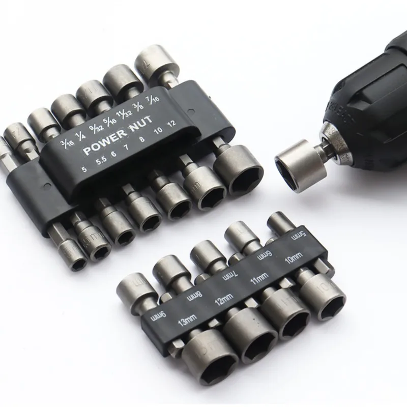 Powerful Socket Wrench Drill Bit Nut Driver Set 1/4'' Shank Hexagonal Handle Screwdriver Socket Adapter Kit 5-13mm Hand Tools