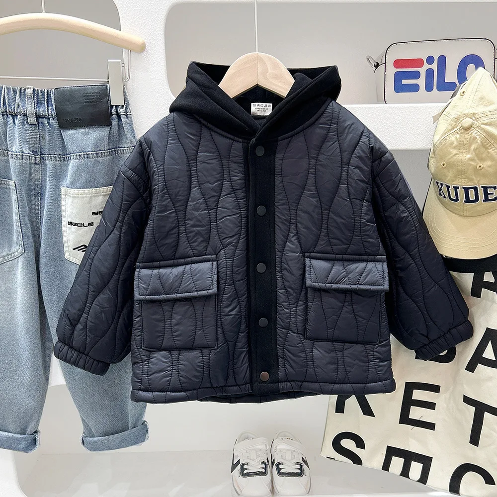 

2025 New Winter Boys' Quilted Cotton Jacket Korean Style Loose Thickened Warm Boys Girls Outerwear Autumn Winter Fashionable