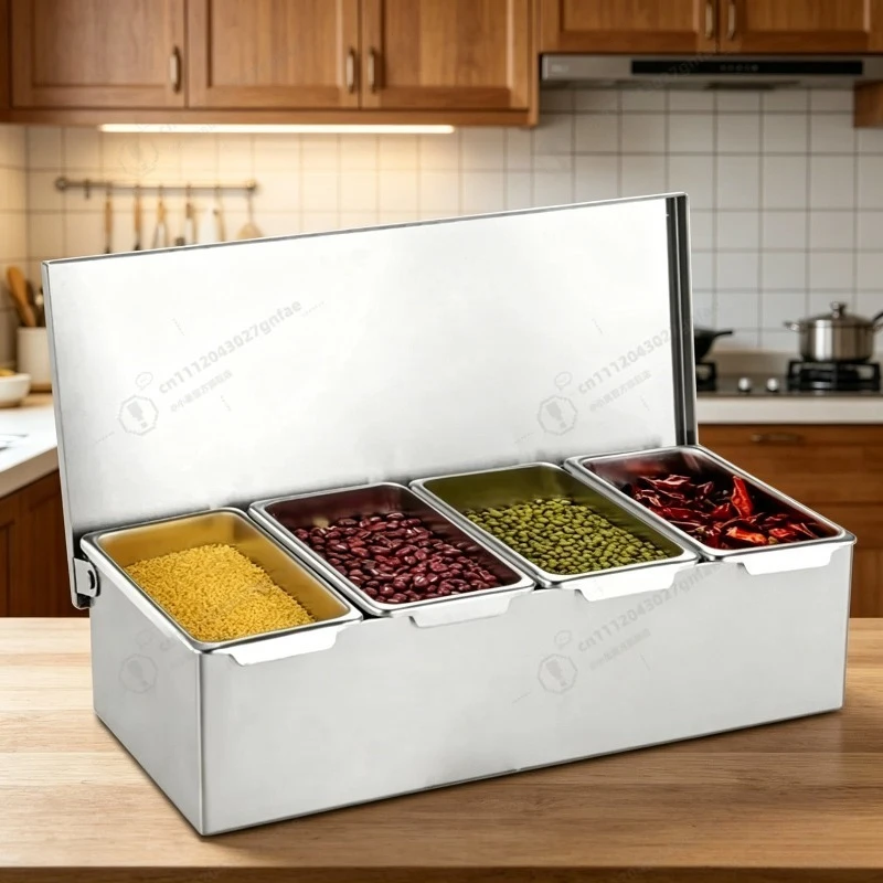 

Silver Stainless Steel Fruit Box With 4 Compartments Household Fruit Storage Box Seasoning Box For Kitchens Restaurants Bars