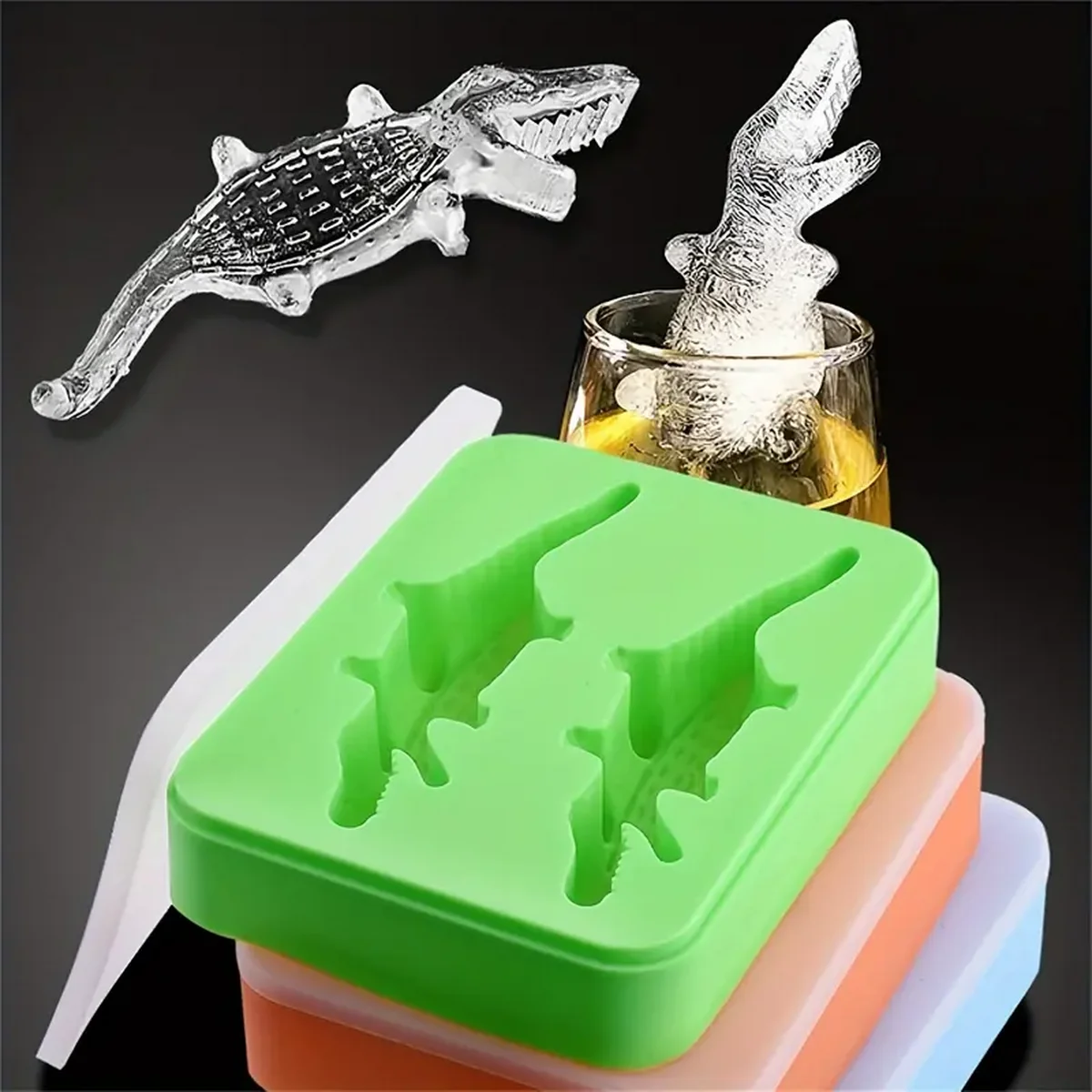 

Ice Cube Mold Silicone Crocodile Ice Cube Tray Multifunctional Chocolate Mold Mold For Pudding Jelly,Candy Whiskey Ice Cube Tray