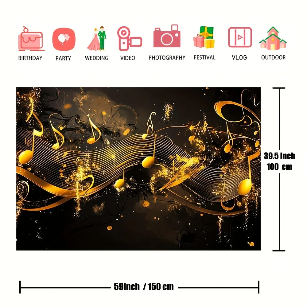 Luxury Gold Music Notes Tapestry Wall Hanging Backdrop Wedding Party Decor Abstract Art Streaming Event Photography Celebration