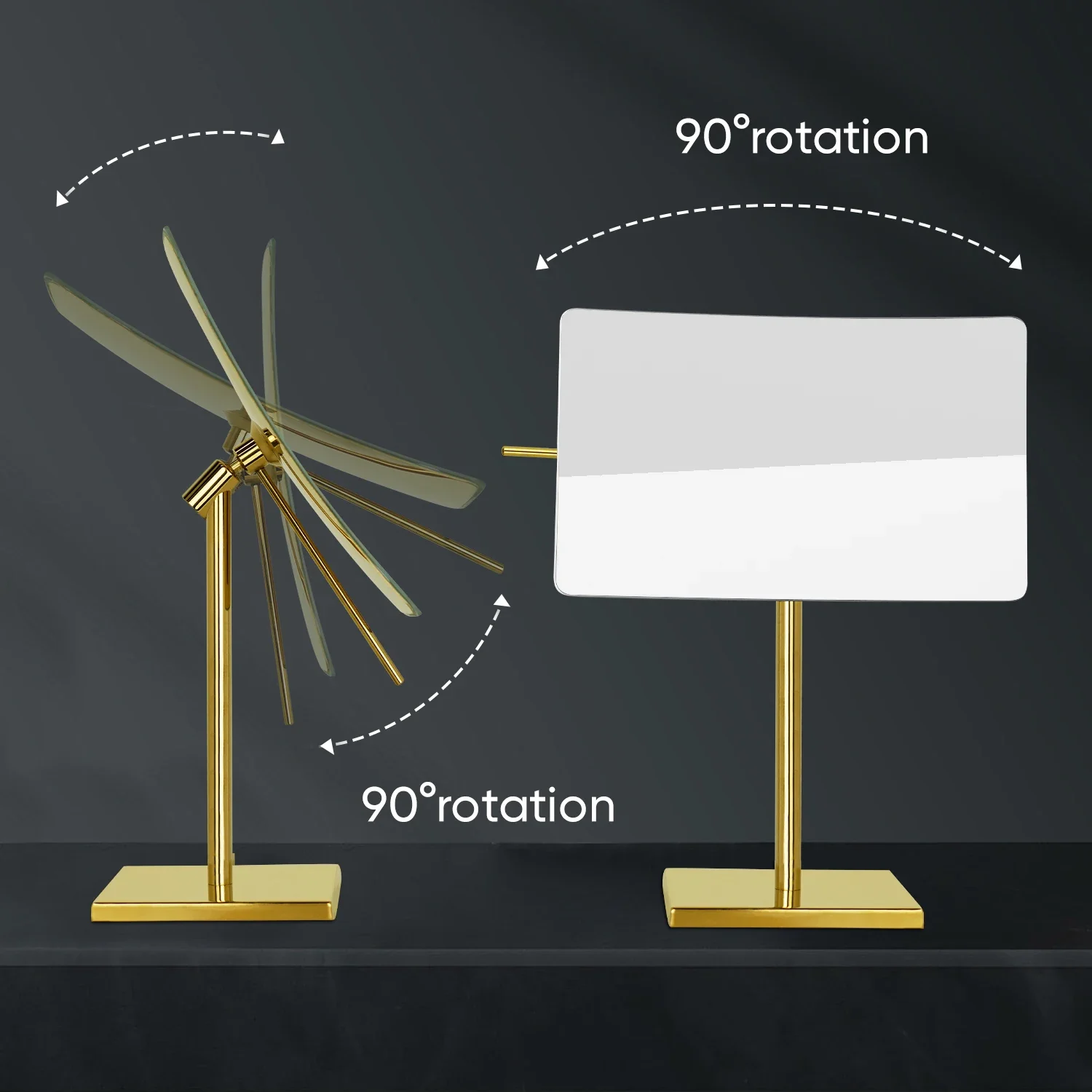 Frameless Rectangle Tabletop Vanity Mirror with Single Side Adjustable Easy Positioning 5X Magnification, 304 Stainless St