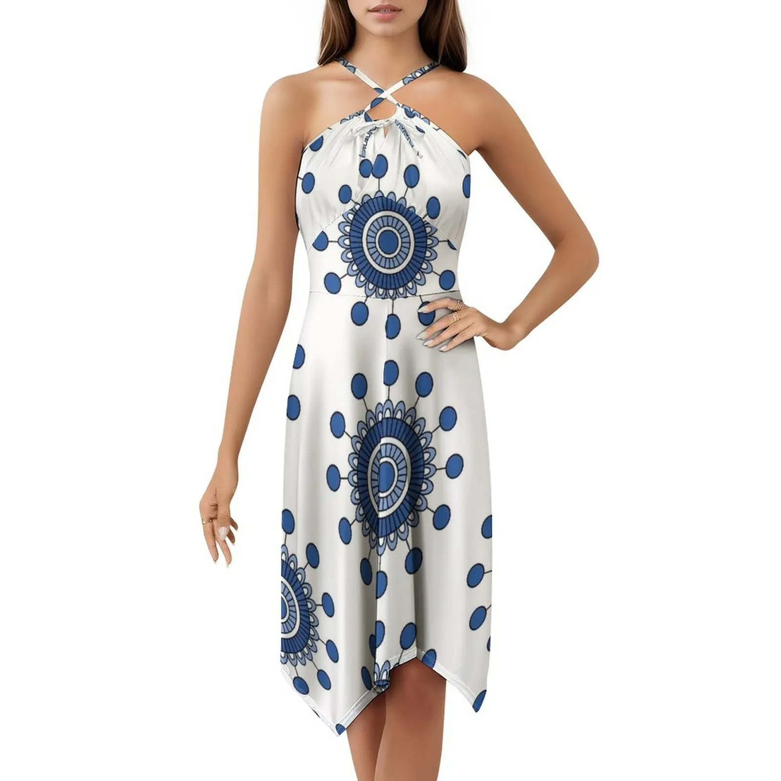 فستان عطلة مثير على شكل زهرة ماندالا الزرقاء للنساء لحفلات الشاطئ وأعياد الميلاد فستان قصير لحديقة الزهور بنمط الأزهار الطبيعة النسائية #5