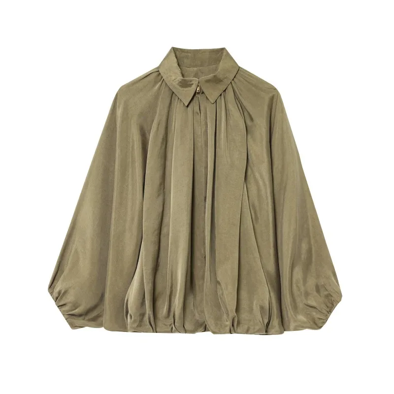 Women's Autumn Spring Top Coat Shirt Lapel Zipper Retro Simple Comfortable Loose Casual Design Fashion Niche Versatile Skinny