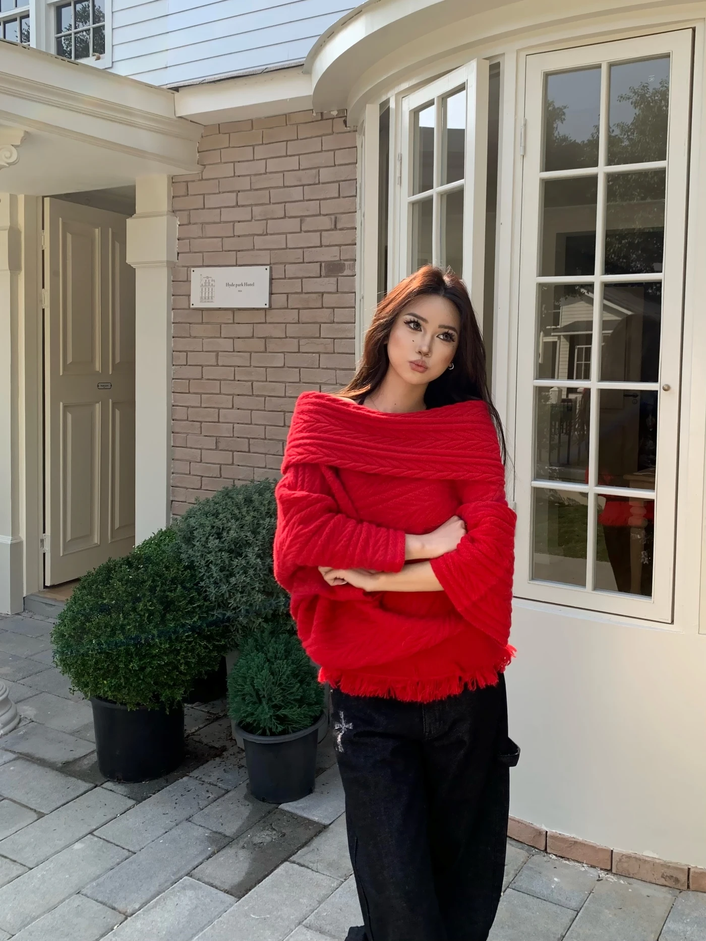 

Loose Red Knit Sweater Spring 2026 New Sle Casual Leisure Faion Lazy Sle Overhead Hood irt Women's Faion