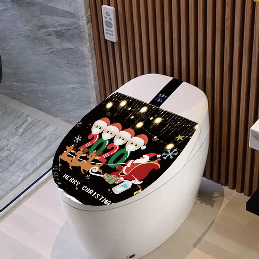 

2Pcs Toilet Sticker Christmas PVC Self-Adhesive Removable Wall Decal for Smooth Surfaces Bright Cartoon Design Xmas Decoration