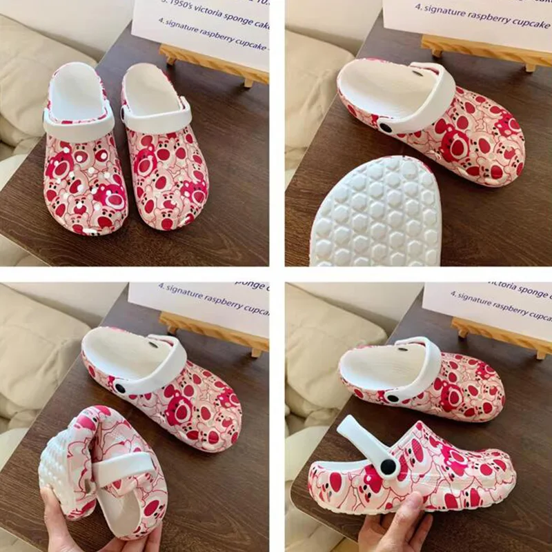 

Lotso pink bear Women's New Summer Cartoon Anime Graffiti Print Anti Slip Odor Resistant Cloud Cushioning Outdoor Wear Slippers