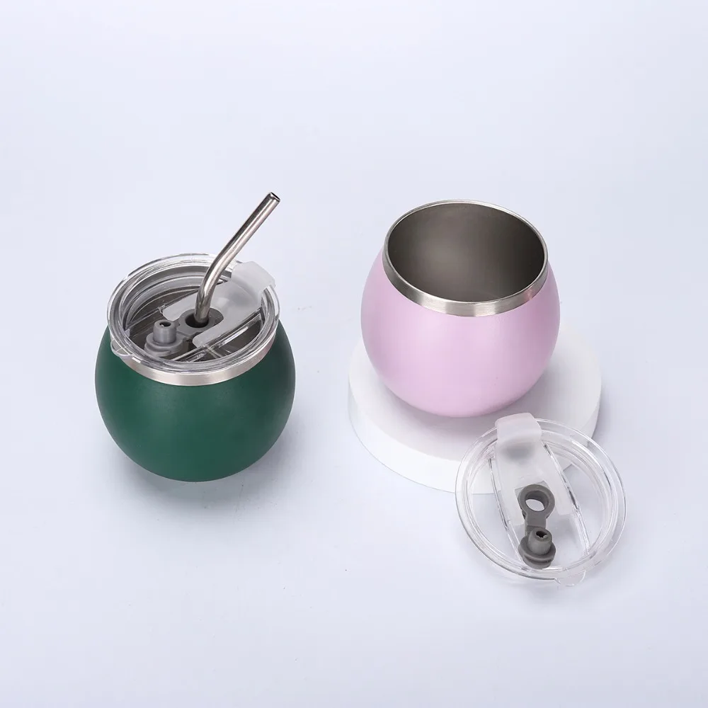 Mini taza de Yerba Mate argentina de doble pared, taza de huevo portátil de acero inoxidable de 5oz con pajita y tapa, vaso para oficina
