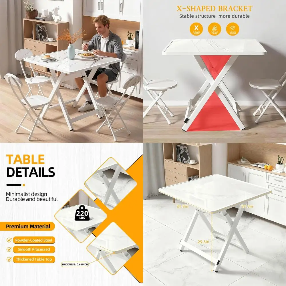 

Складной портативный стол с прочной X-образной рамой, компактный обеденный стол для небольших помещений, подходит для дома, кухни, использования в помещении и на улице