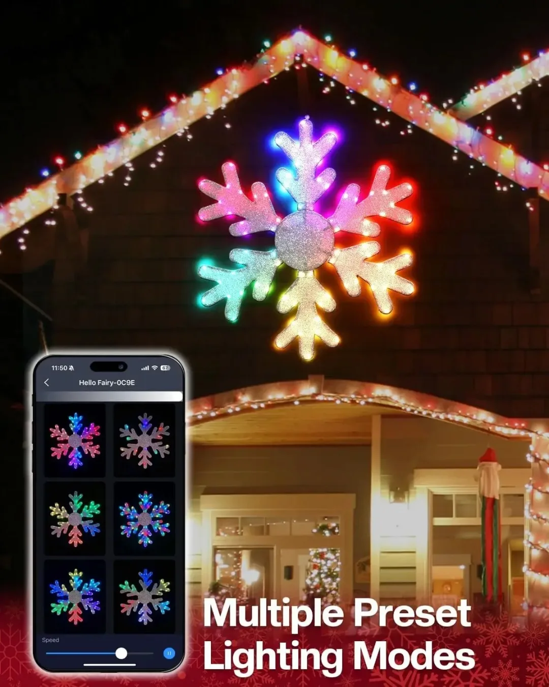 Smart Led Christmas Snowflake Lights DIY Window Lights Music Sync Chasing Effect App Large Snowflake Decor for Outdoor Wall Xmas