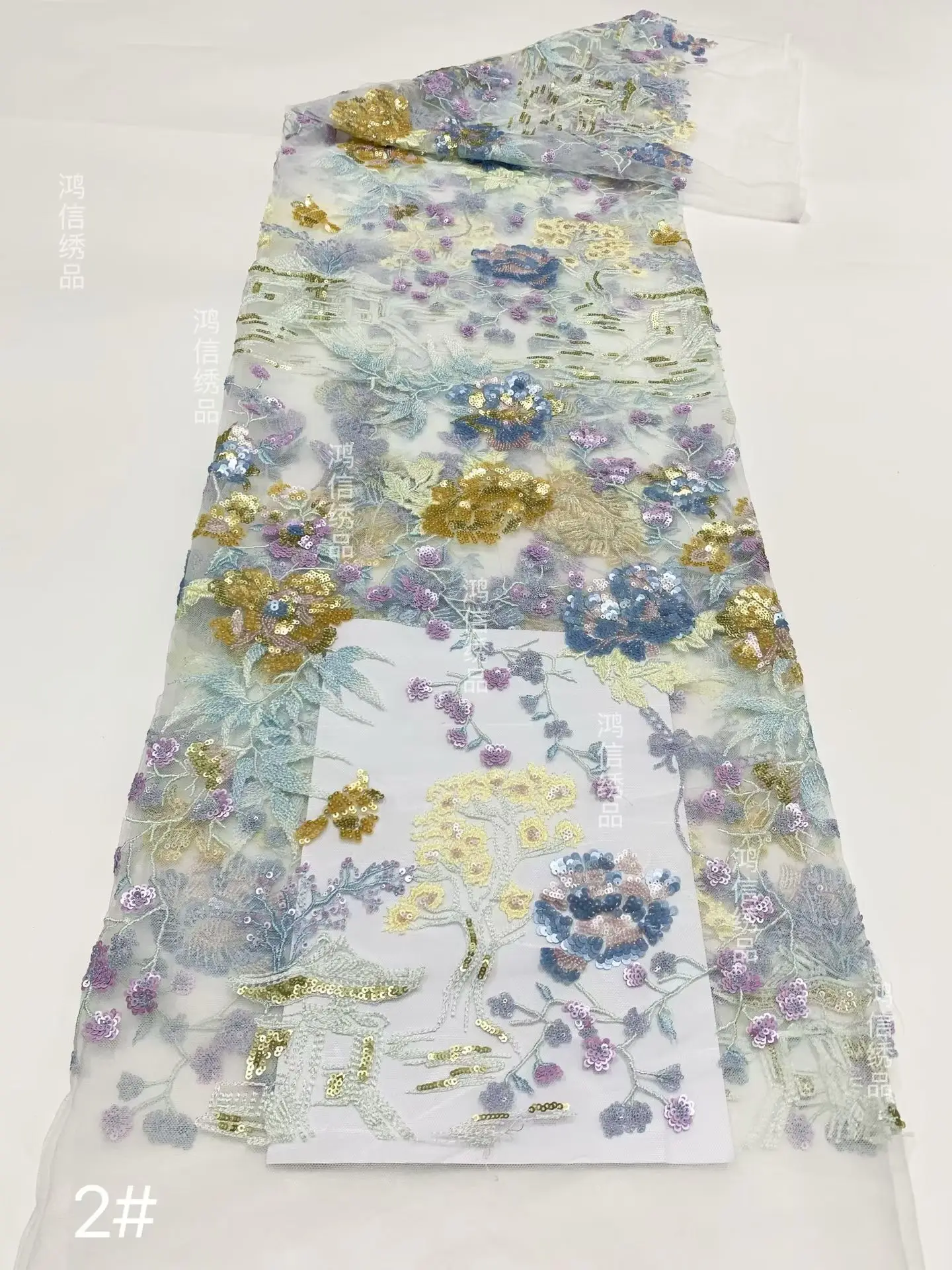 قماش دانتيل أفريقي 5 ياردات جودة عالية 2025 مطرز وترتر أقمشة الدانتيل الفرنسي جودة النيجيري لفستان الزفاف Hm127-1